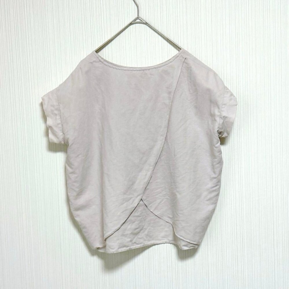 Desi Doors Back Cross Blouse Shirt Linen Blend Beige